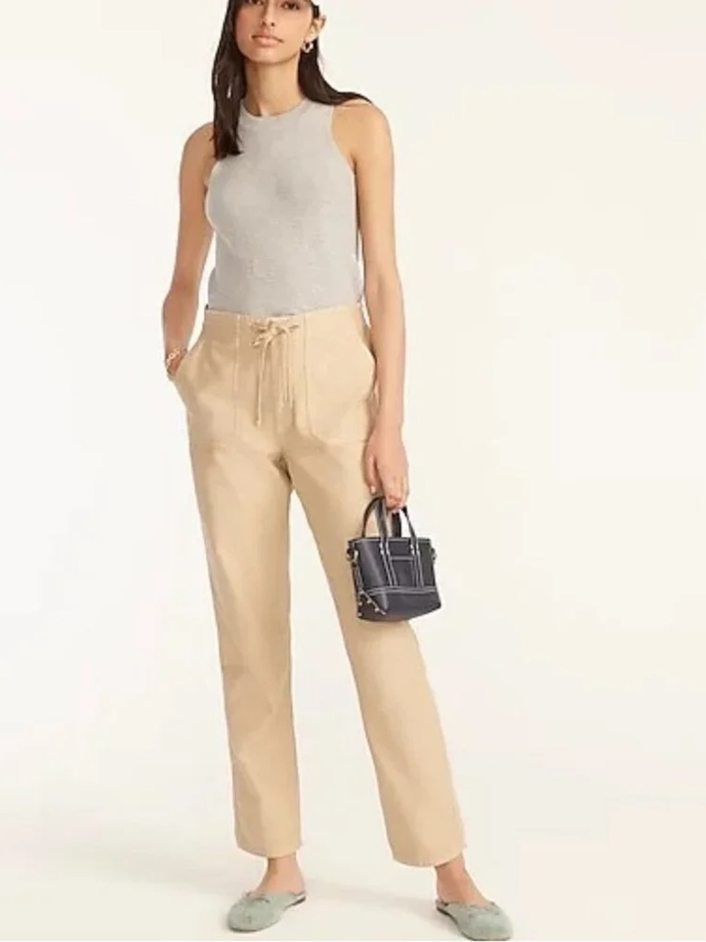 J CREW High Rise Tie Waist Camp Pants in Khaki Size Small Tall